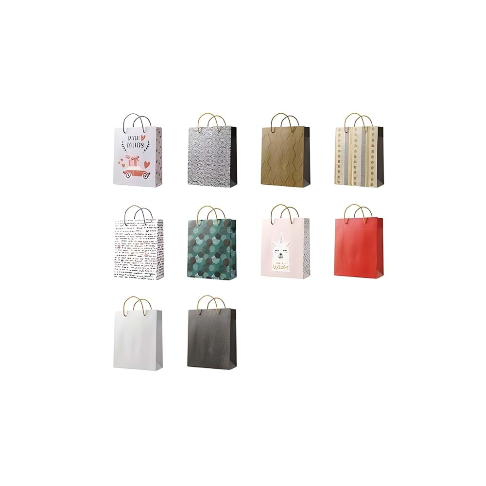 XLarge Karton Çanta Seti | Dayanıklı Hediyelik Çanta | Karışık Desenli Büyük Boy Hediye Çantası