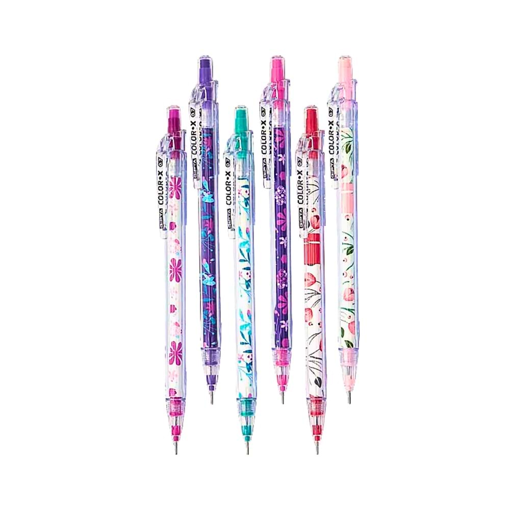 GIPTA COLOR-X 0.7 mm Çiçek Desenli Versatil Kalem - 6 Farklı Desen Mekanik Kurşun Kalem