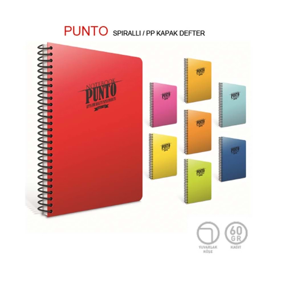 PUNTO A4 Spiralli PP Kapak Kareli Defter 160 Yaprak (60 gr) | Yuvarlak Köşe