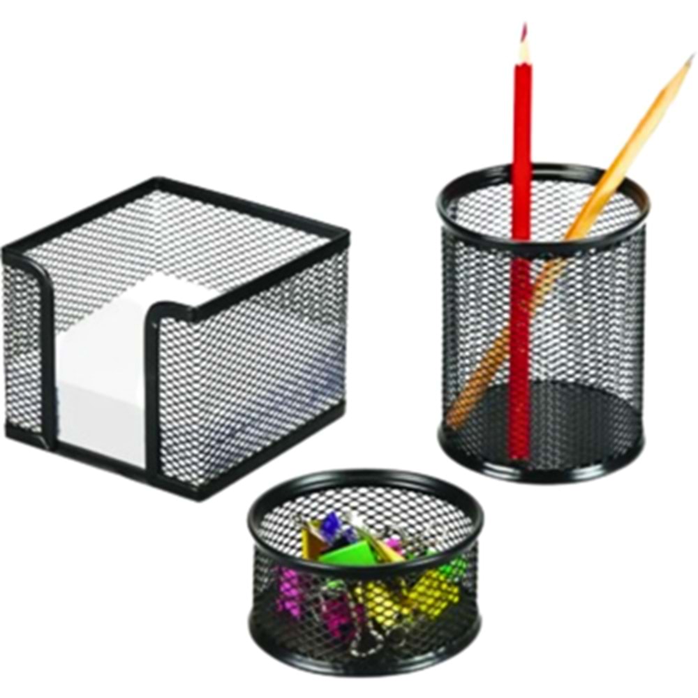 3 Parça Metal File Masa Seti - Siyah Ofis ve Çalışma Masası Organizeri