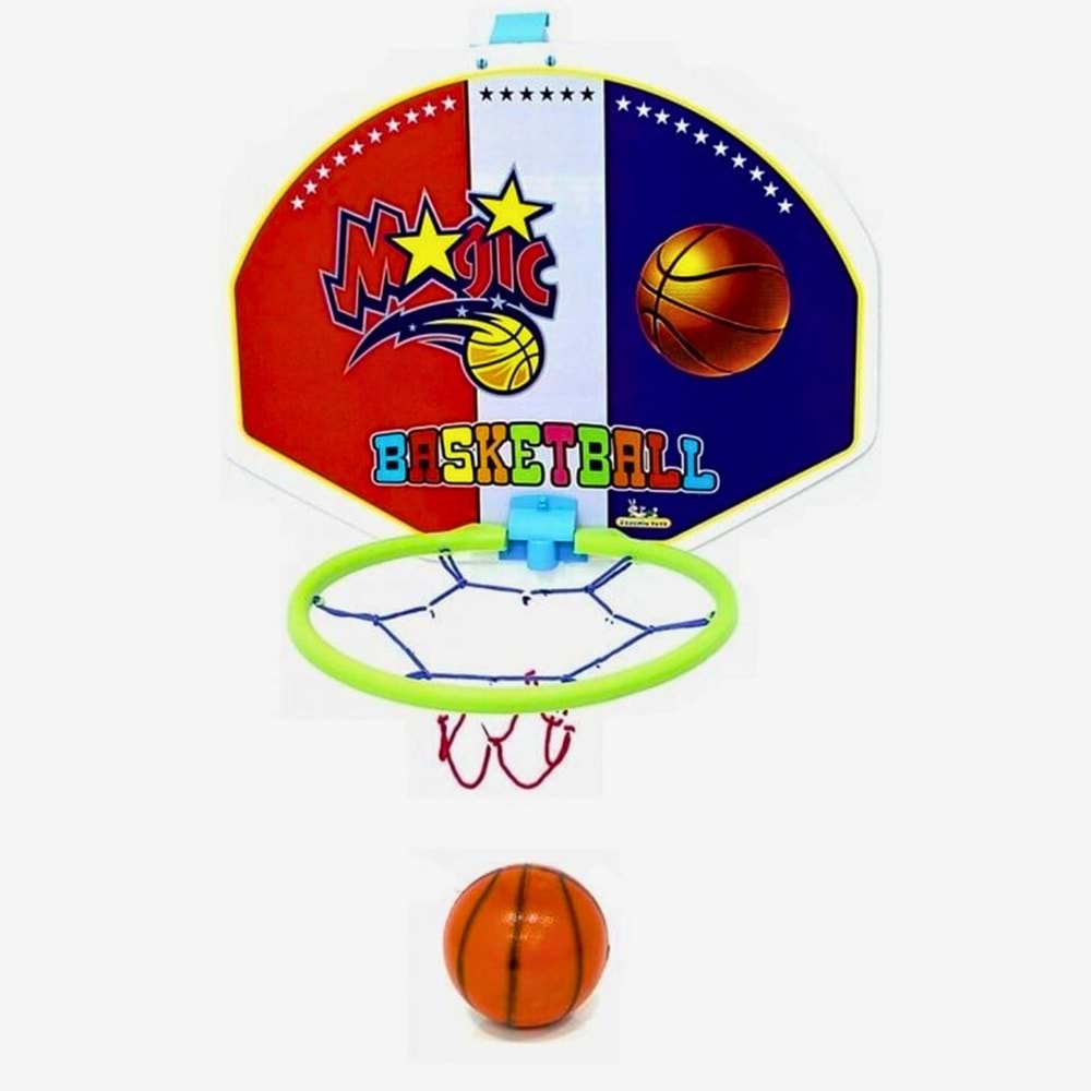 Magic Basketball Büyük Boy Ahşap Pota ve Top Seti | Asılabilir Çocuk Basketbol Oyuncağı