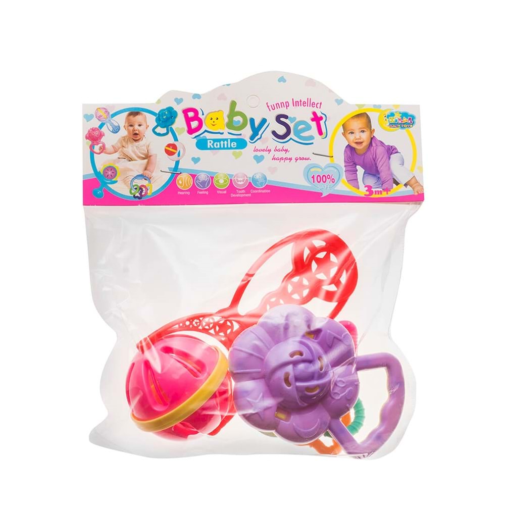 Baby Set 2'li Çıngırak Seti - Sesli ve Renkli Bebek Çıngırağı (Funnp Intellect)