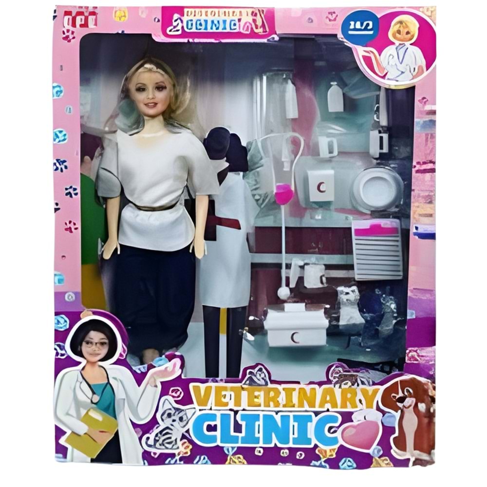 875 Veteriner Bebek Seti – Veterinary Clinic Aksesuarları ile Oyun Bebek