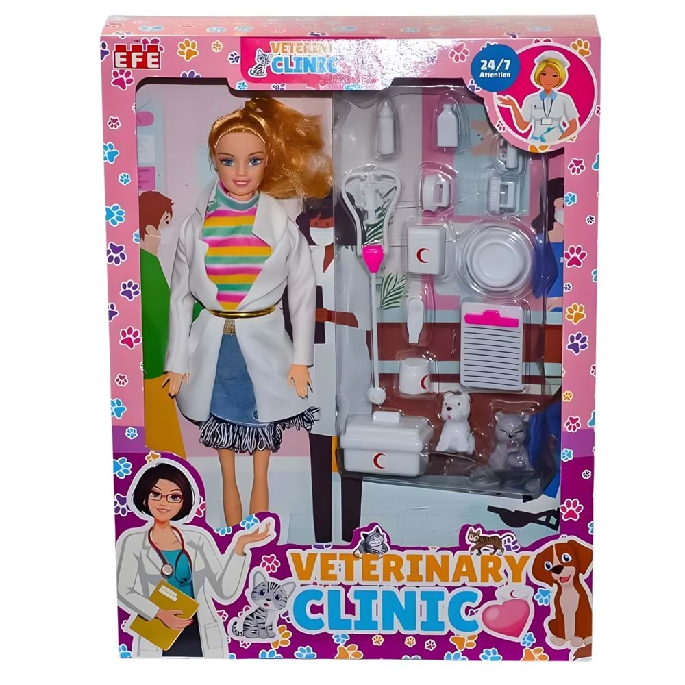 875 Veteriner Bebek Seti – Veterinary Clinic Aksesuarları ile Oyun Bebek