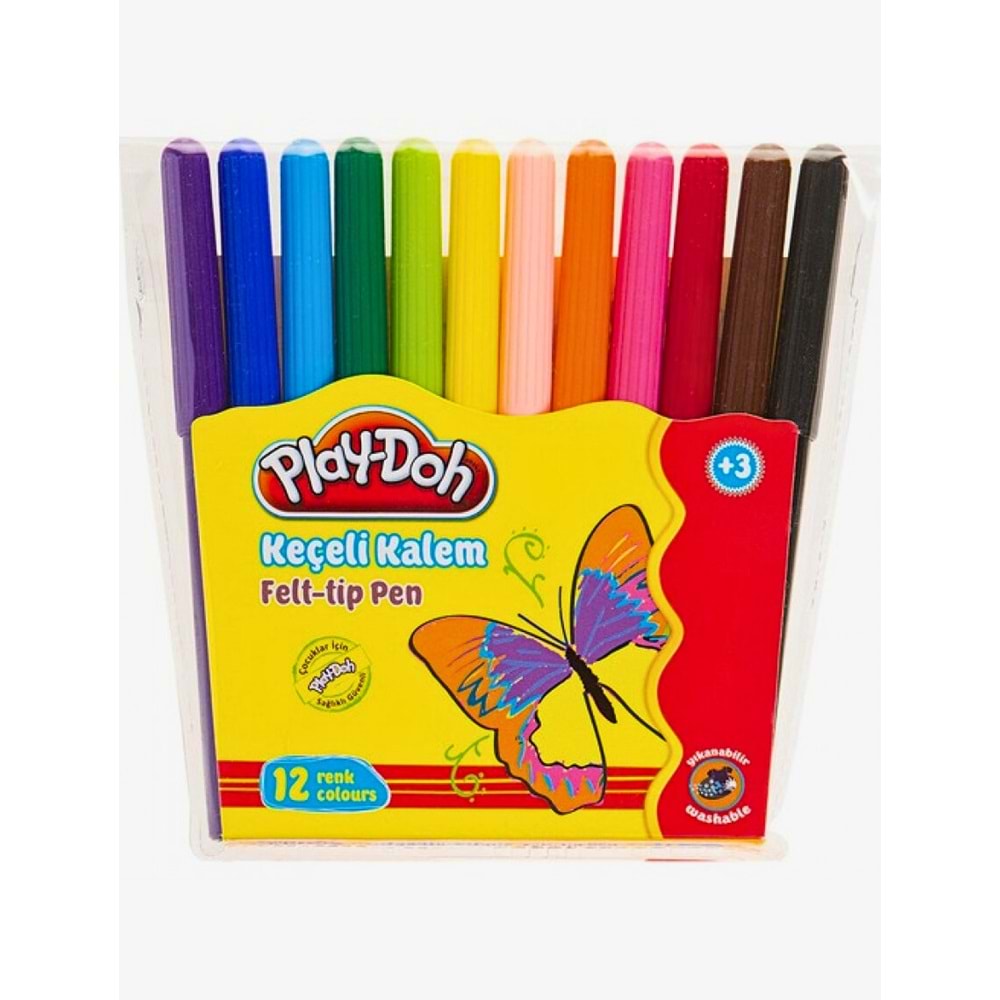PLAY-DOH 12 Renk Yıkanabilir Keçeli Kalem Seti - 2 mm Uçlu Felt-Tip Pen
