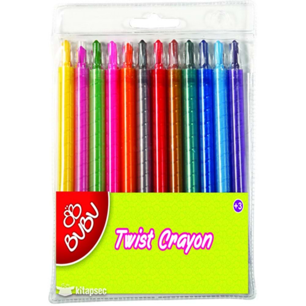 BU-BU Twist Crayon Mum Boya Seti 12 Renk | Çevirmeli Kalın Çocuk Boyası