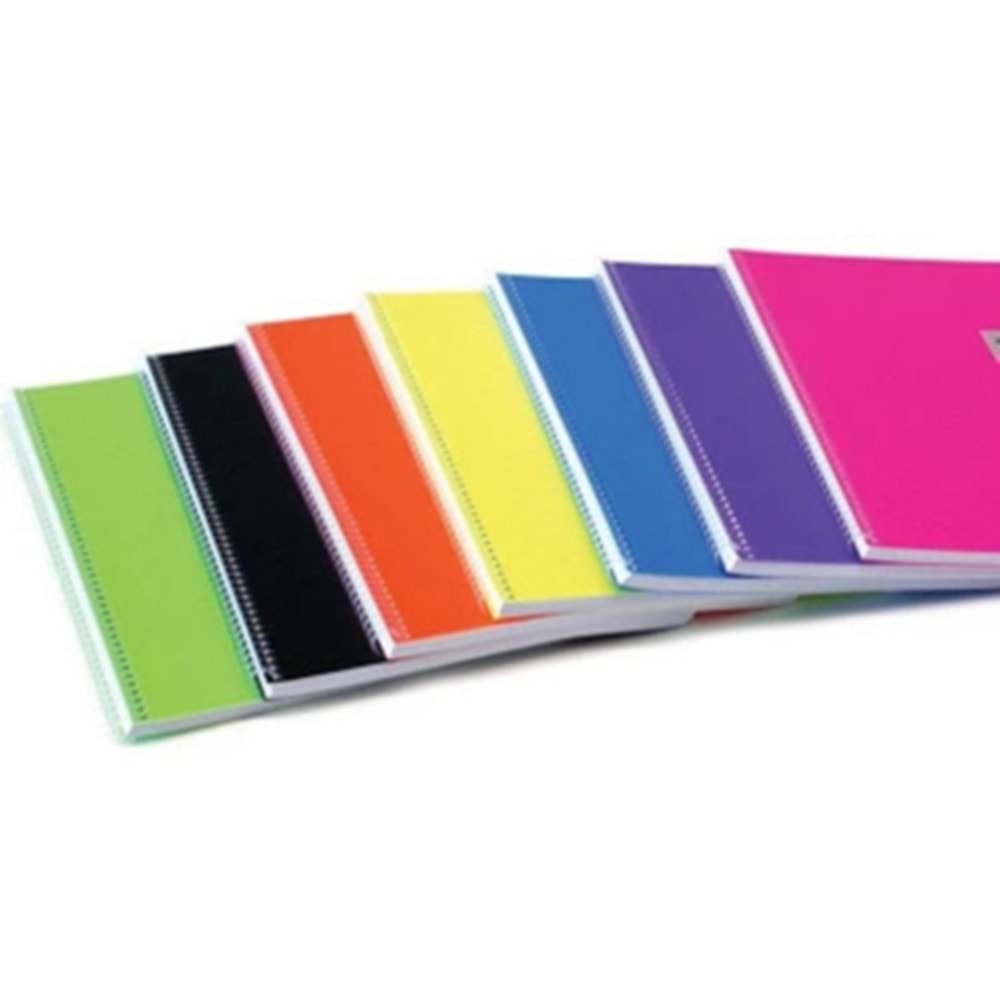 A5 Boyut Spiralli Plastik Kapak Kareli Defter - 72 Yaprak Çeşitli Renkler