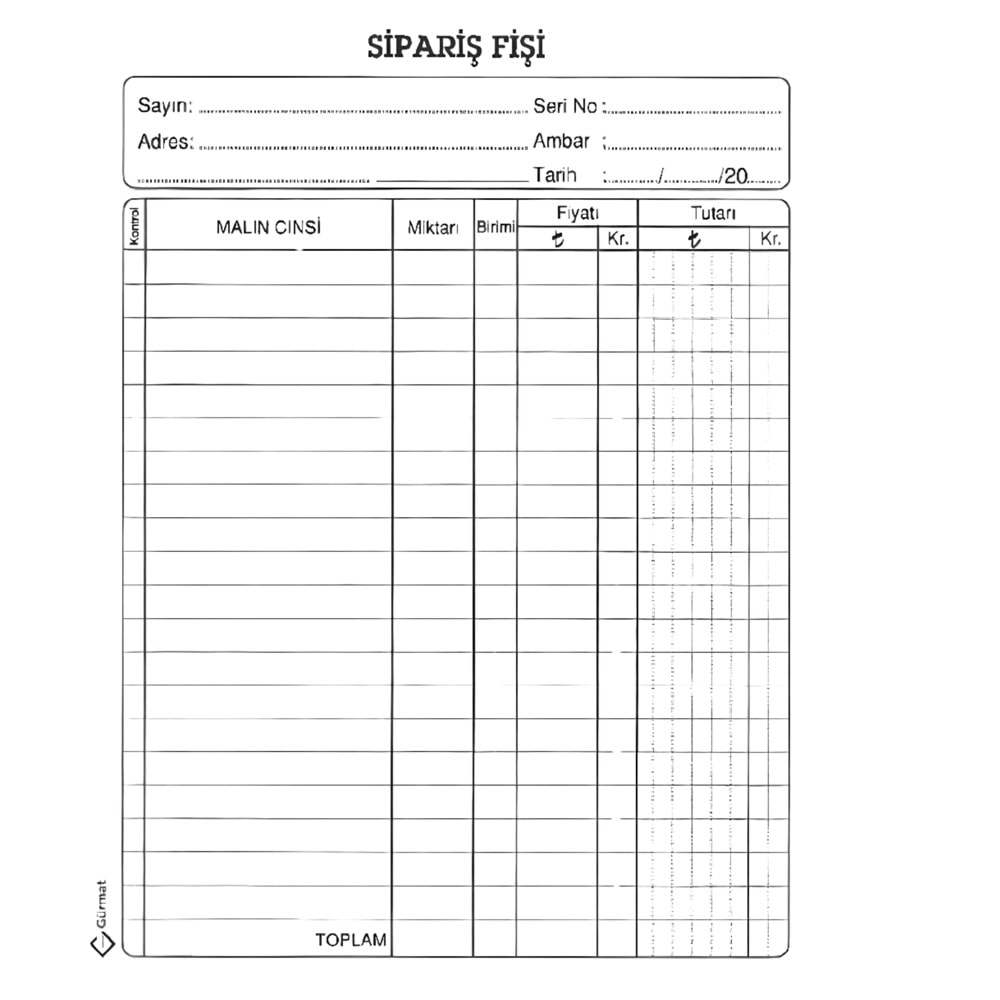 TOKAÇ OTOKOPİLİ SİPARİŞ FİŞİ