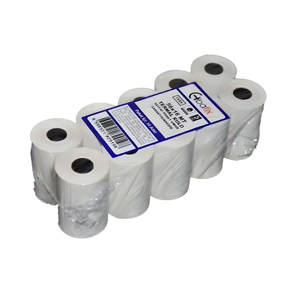 POS Cihazı Termal Rulo Kağıt 56x16 mm – 10’lu Paket – Isıya Duyarlı Termal Yazıcı Kağıdı
