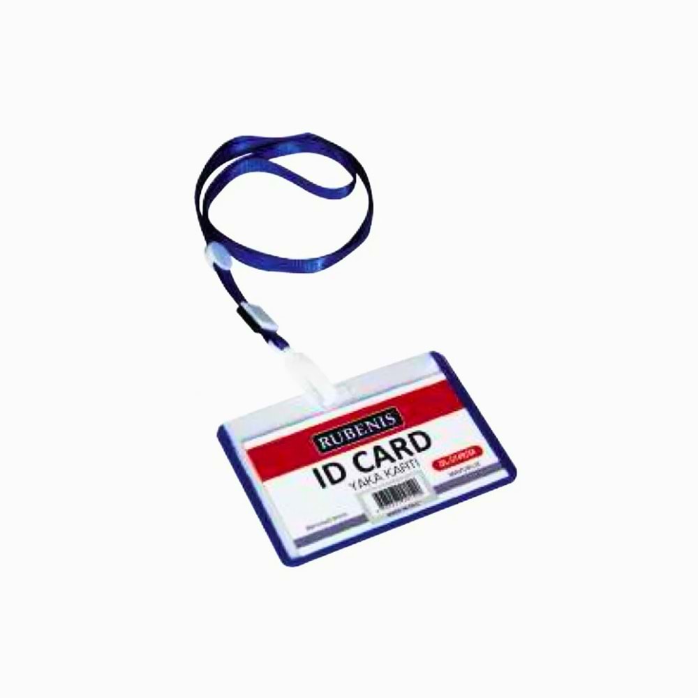 RUBENIS Askılı Yaka Kartı (ID Card) - Mavi İpli Plastik Kart Tutucu