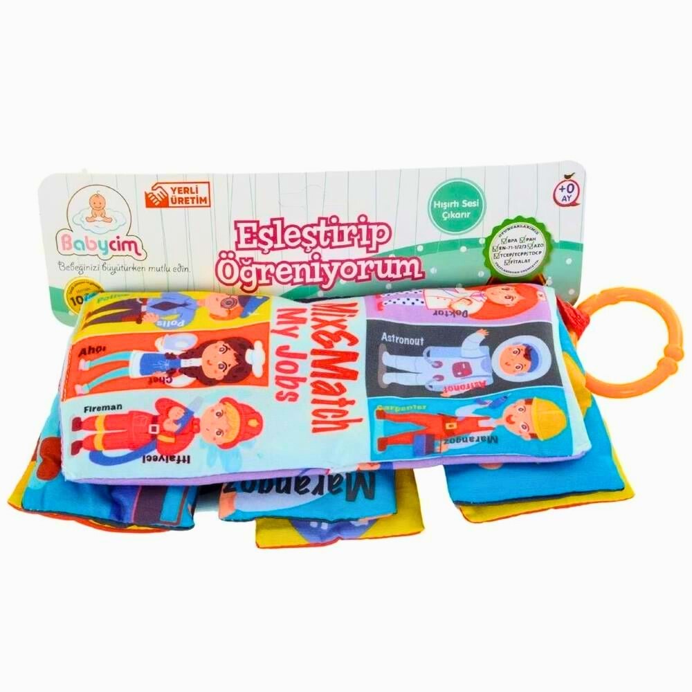Babycim Eşleştir Öğreniyorum Kumaş Meslekler Kitabı - Çıngırak Sesli Bez Oyuncak