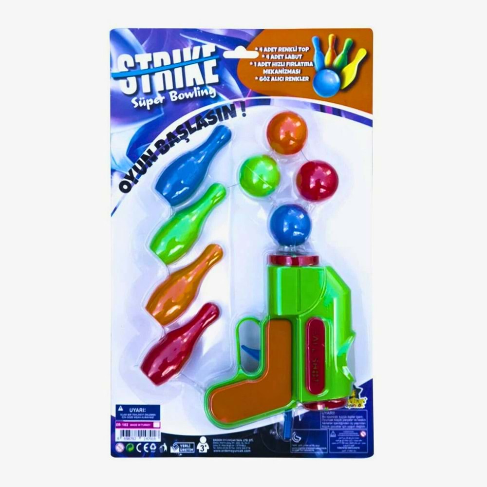 STRIKE Top Atan Tabanca ve Bowling Seti - 4 Top 4 Lobut Çocuk Oyuncağı (ER-102)