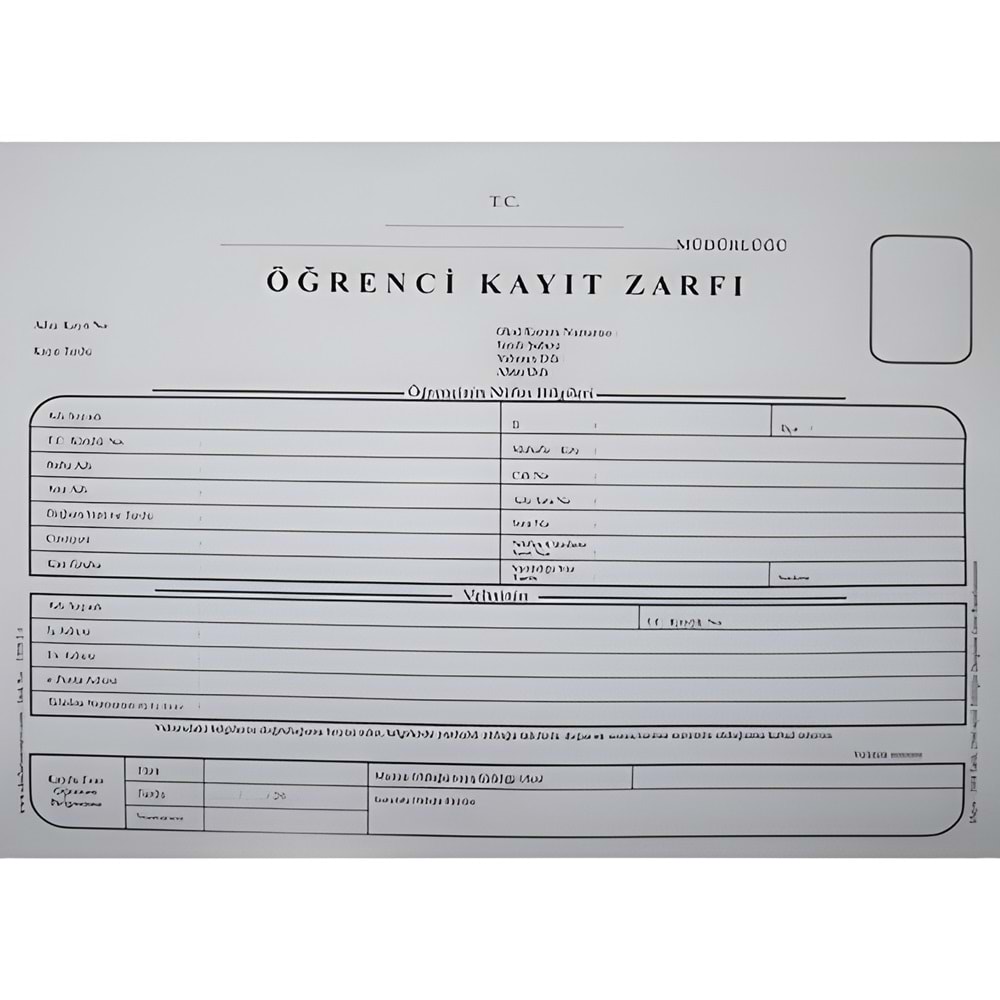 TC Milli Eğitim Bakanlığı Standart Öğrenci Kayıt Zarfı - Okul ve Kurumlar İçin