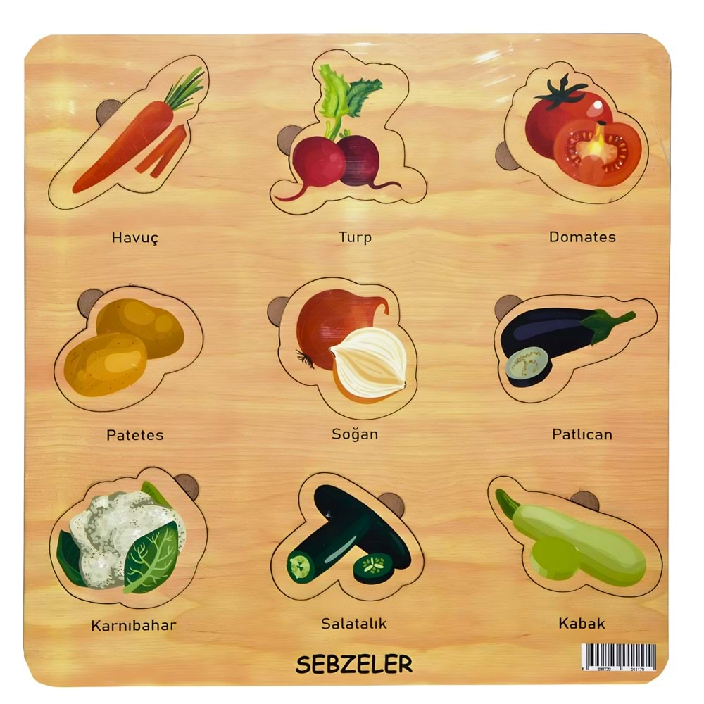 Ahşap Sebzeler Yapbozu (Puzzle) - Eğitici Tutmalı Çocuk Oyuncakları Seti