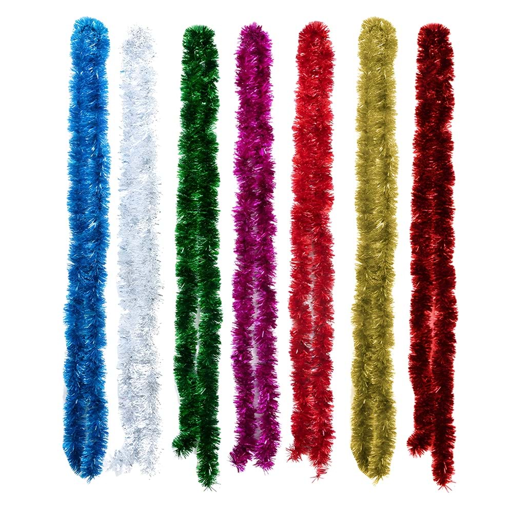 2 Metre Simli Dekoratif Şerit Süs (Tinsel) - Çok Renkli Parti ve Yılbaşı Süsü