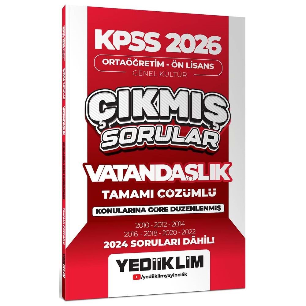 2026 KPSS Ortaöğretim Önlisans Vatandaşlık Çıkmış Sorular-Yediiklim Yayınları