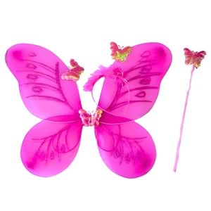 Kelebek Kanat Kostüm Seti - 3'lü Takım Asa ve Taç Hediyeli