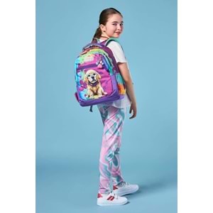 CORAL HIGH Sevimli Köpek Baskılı Sırt Çantası - Mor Boya Efektli Okul Çantası