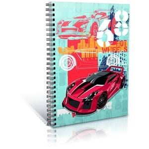 HOT WHEELS Lisanslı A6 Spiralli Çizgili Defter - Karton Kapak