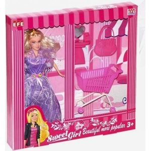 Sweet Girl Gardıroplu ve Market Arabalı Bebek Oyun Seti