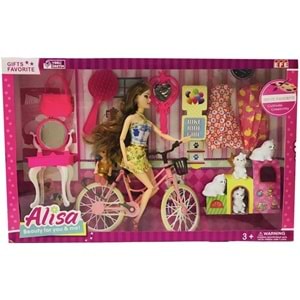 255 Alisa ve Bisikleti Oyuncak Bebek Seti Çocuklar İçin