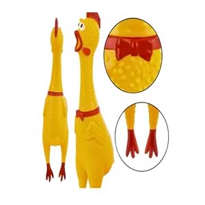 Orta Boy Sesli Oyuncak Horoz (Sarı) - Vinil Squeaky Çılgın Tavuk Figürü