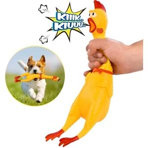 Orta Boy Sesli Oyuncak Horoz (Sarı) - Vinil Squeaky Çılgın Tavuk Figürü