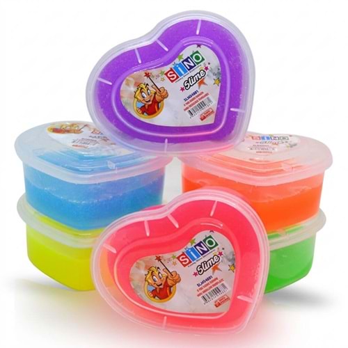 SİNO Kalpli Slime Simli Renkli Yumuşak Oyun Hamuru