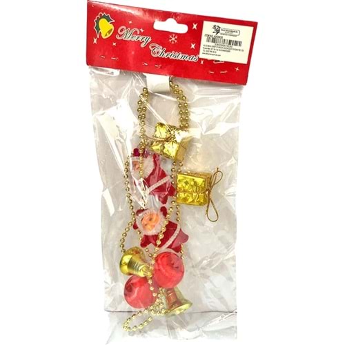 Merry Christmas Temalı Altın Zincir Yılbaşı Ağacı Süsü Seti (Noel Baba, Çan, Hediye)