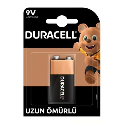 Duracell 9 Volt Pil Alkalin Uzun Ömürlü 6LR61 Kartela 5006016