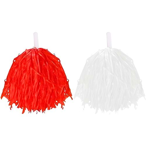 Pon Pon Kırmızı Beyaz – 1’er Adet Karışık Renk Tezahürat ve Dans Ponponu