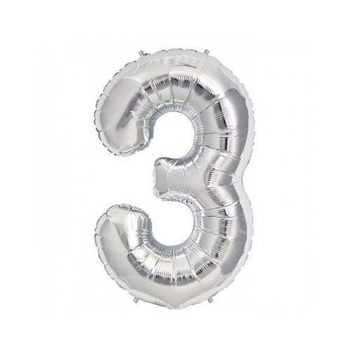 İKM 3 Rakam Folyo Balon Gümüş 40 İnç Büyük Boy Sayı Balonu Doğum Günü Süsleme
