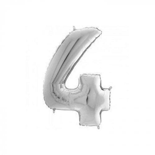 İKM 4 Rakam Folyo Balon Gümüş 40 İnç Büyük Boy Sayı Balonu Doğum Günü Süsleme