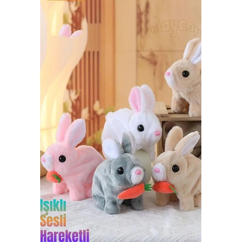 Işıklı Sesli Hareketli Tavşan Peluş Oyuncak Yürüyen Müzikli Tavşan