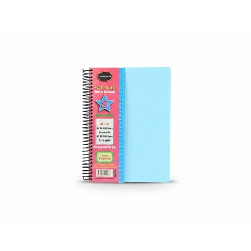 Star A4 PP Kapak Ayraçlı Defter 6+2 (200 Yaprak)