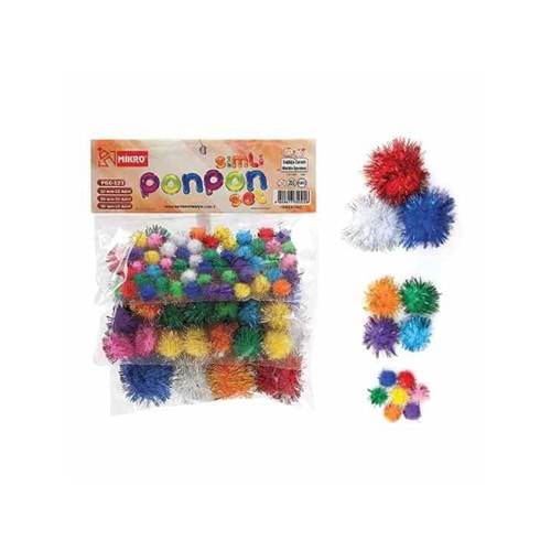MİKRO Karışık Simli Ponpon Seti - El İşi ve Hobi Malzemesi (Çeşitli Boyutlar)