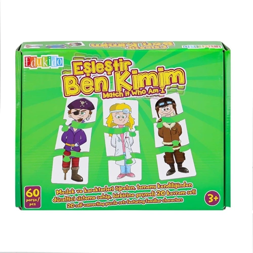 Edu-Kido Eşleştir Ben Kimim Zeka Oyunu - 60 Parça Meslek ve Karakter Kartları (3+ Yaş)