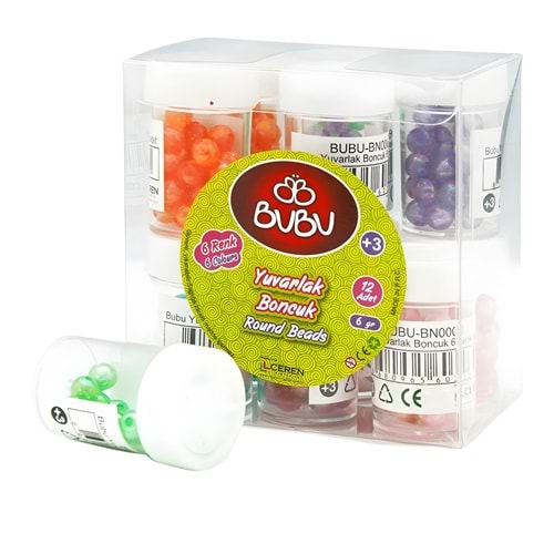 BuBu Yuvarlak Boncuk 6 Renk – 12’li Hobi Boncuk Seti (Tek Kutu)