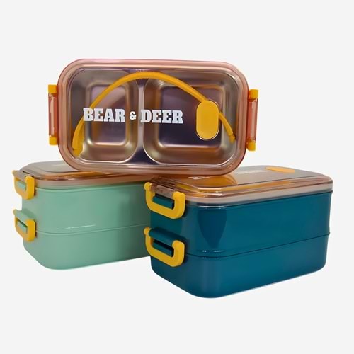 B&D İKİ KATLI İKİ BÖLMELİ ÇELİK BESLENME KABI 3 RENK (JY-LB82008)