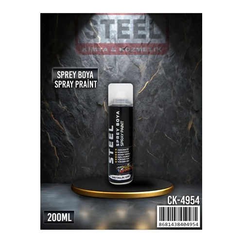 Steel Sprey Boya Metalik Gri 200 ml Dekoratif Koruyucu Hızlı Kuruyan Yüksek Kapatıcılık