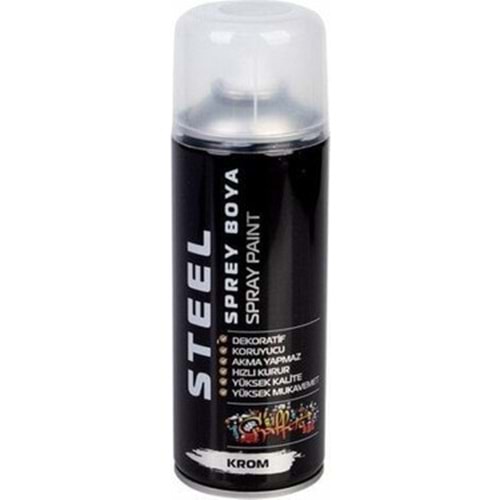 Steel Sprey Boya Krom 200 ml Dekoratif Koruyucu Hızlı Kuruyan Yüksek Parlaklık
