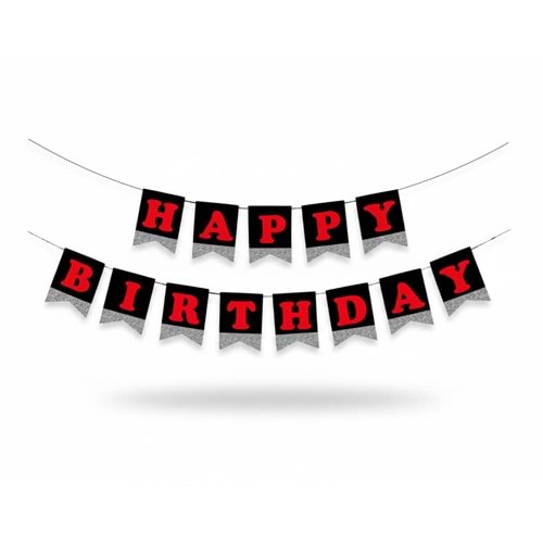 No:03 Happy Birthday Harf Afiş -Simli Gümüş-