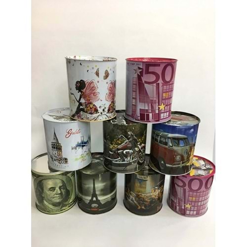 Küçük Boy Teneke Kumbara Desenli Metal Para Kutusu