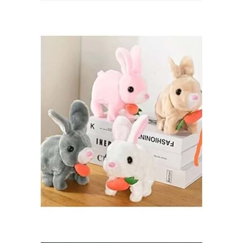 Pilli Zıplayan Tavşan Oyuncak Sesli Işıklı Peluş Tavşan