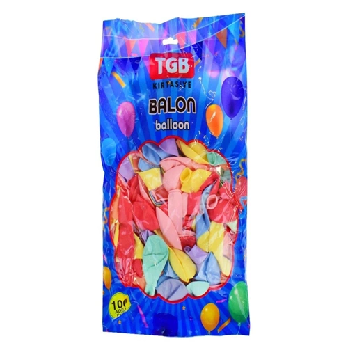 TGB Rengarenk Balon 100 Adet Karışık Renk Parti Balonu Doğum Günü Süsleme Balonu