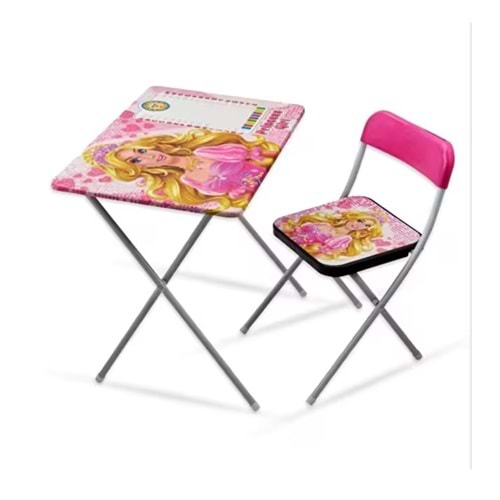 Beren Princess Girl Çalışma Masası ve Sandalye Seti Katlanır Çocuk Ders ve Aktivite Masası
