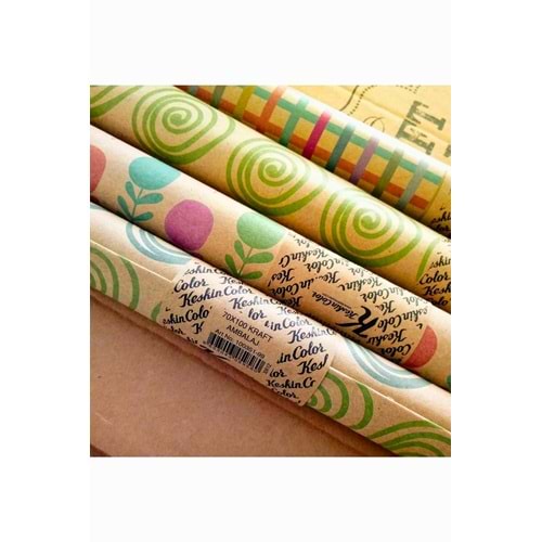 K.COLOR Desenli Kraft Ambalaj Hediye Kaplama Kağıdı (70x100 cm)