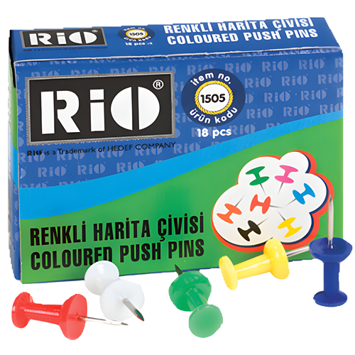 Rio Harita Çivisi Karışık Renk | Renkli Harita Raptiyesi 18’li