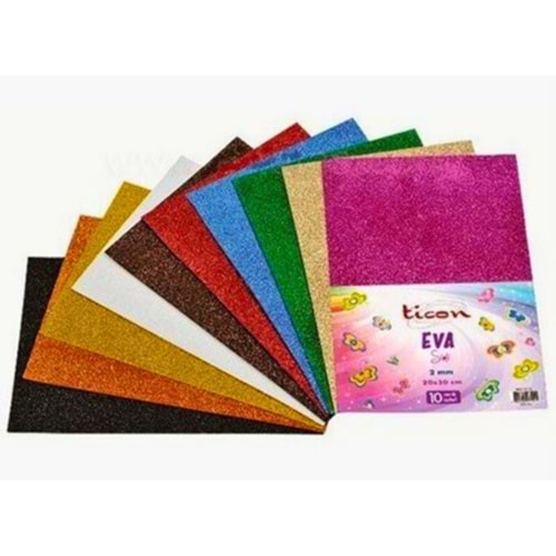 Ticon TEMAT Simli Yapışkanlı Eva Köpük Kağıdı - 20x30 cm 10'lu Karışık Renk