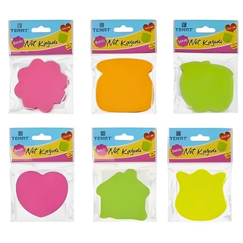 TEMAT 71X71 MM ŞEKİLLİ NOT KAĞIDI 48'Lİ ST 75 YPR 4 RENK-6 ŞEKİL